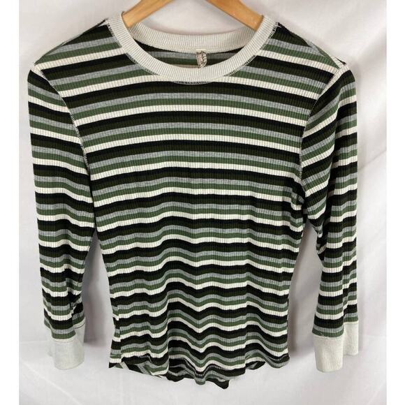Free People Good on You Army Stripe Round Hem Striped Top Size Medium - Picture 3 of 9